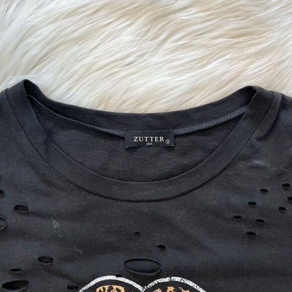 Zutter Distressed Black Leopard Lips Tee - Picture 4 of 9